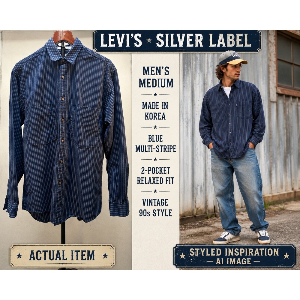 Vintage‎ 90s Levis Silver Label Striped Button Up Shirt Men's Medium Rare Find